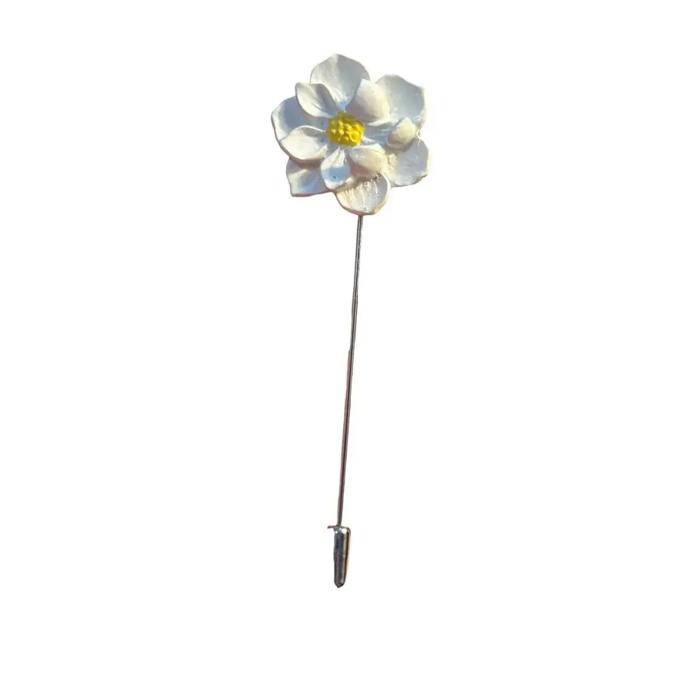 Handmade White Flower Stick Pin Vintage 1994 Floral Lapel Hat Brooch Cottagecore